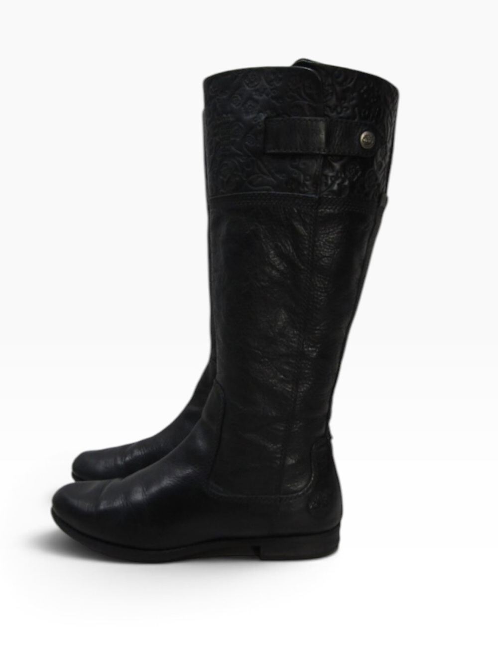Timberland Womens Size 7 Black Etched Leather Zip Knee Fashion Boots